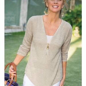 Soft Surroundings Tan Valentina Zip Sweatshirt Size Small